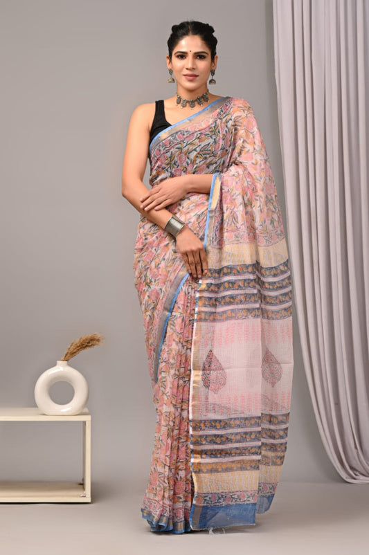 Jaipuri Block Printed Cotton Kota Doriya Saree (CIS43)