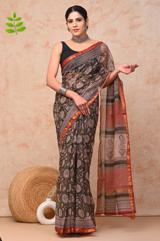 Jaipuri Block Printed Cotton Kota Doriya Saree (CIS45)