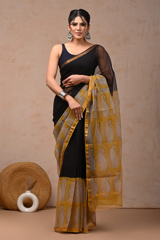 Jaipuri Block Printed Cotton Kota Doriya Saree (CIS47)