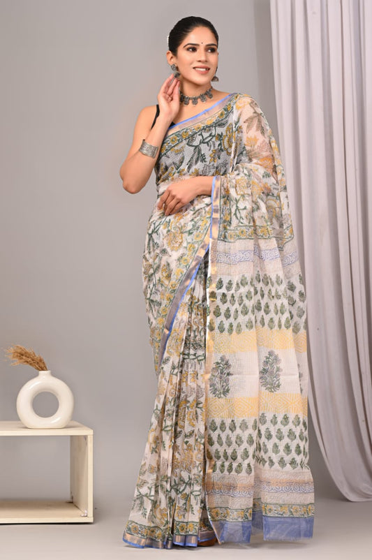 Jaipuri Block Printed Cotton Kota Doriya Saree (CIS48)