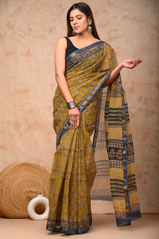 Jaipuri Block Printed Cotton Kota Doriya Saree (CIS49)