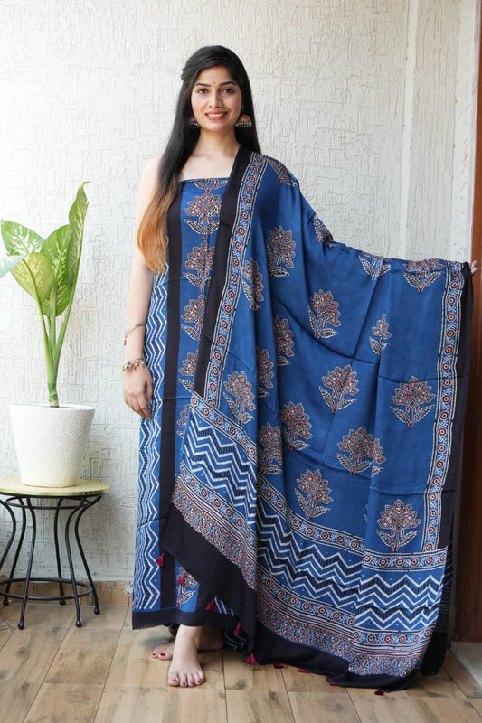 Vanaspati Ajrakh Hand Block Printed Suits Modal Silk Fabric (CIT11)