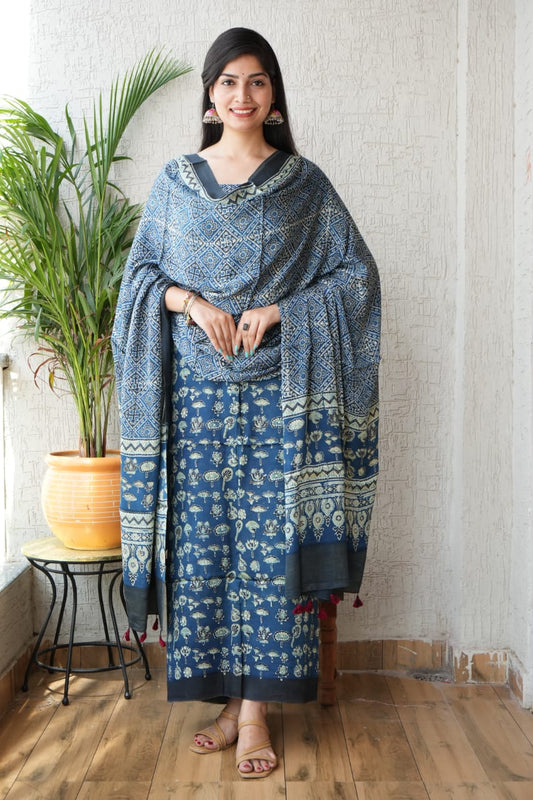 Vanaspati Ajrakh Hand Block Printed Suits Modal Silk Fabric (CIT12)