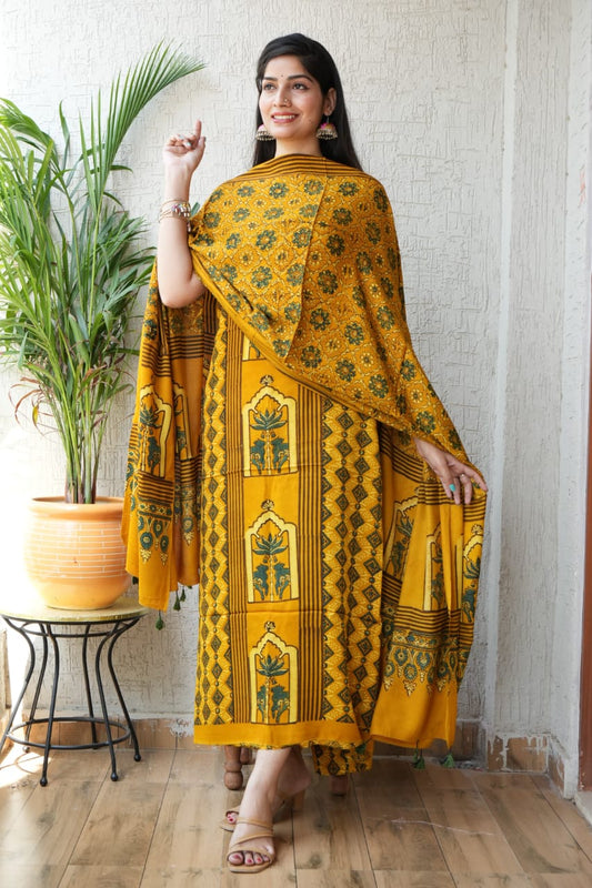 Vanaspati Ajrakh Hand Block Printed Suits Modal Silk Fabric (CIT17)