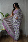 Ajrakh Hand Block Bagru Vanspati Printend Modal Silk Saree with Blouse (CID15)