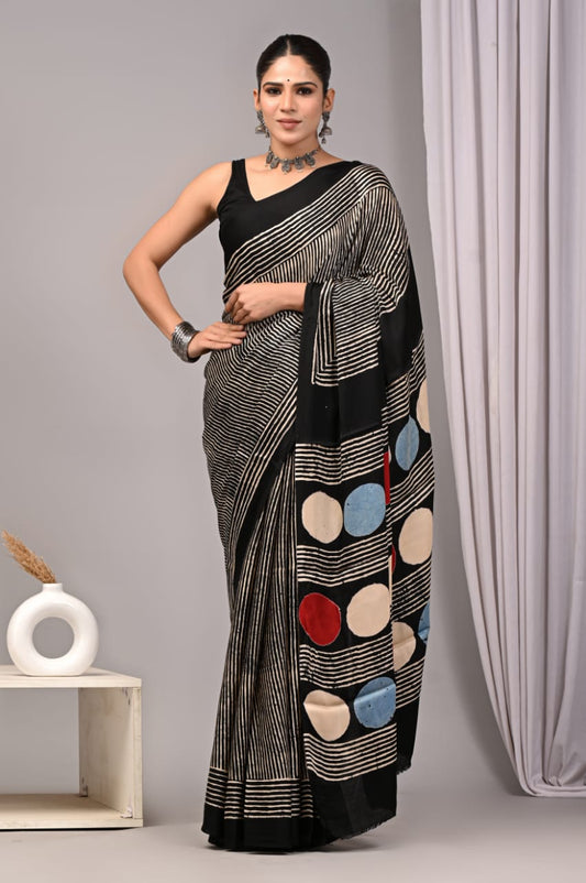 Ajrakh Hand Block Bagru Vanspati Printend Modal Silk Saree with Blouse (CID19)