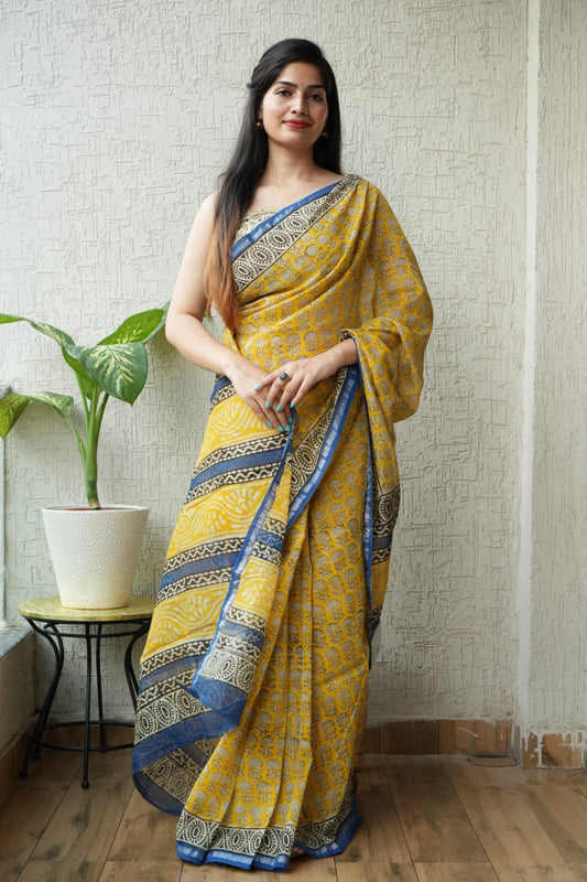 Bagru Hand Block Printed Chanderi Silk Saree with Blouse (CSS8)