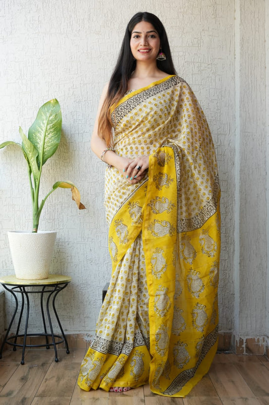 Bagru Hand Block Printed Chanderi Silk Saree with Blouse (CSS14)