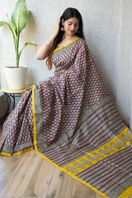 Bagru Hand Block Printed Chanderi Silk Saree with Blouse (CSS15)