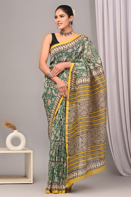 Bagru Hand Block Printed Chanderi Silk Saree with Blouse (CSS55)