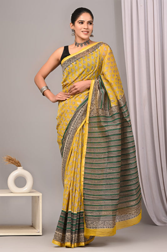 Bagru Hand Block Printed Chanderi Silk Saree with Blouse (CSS51)