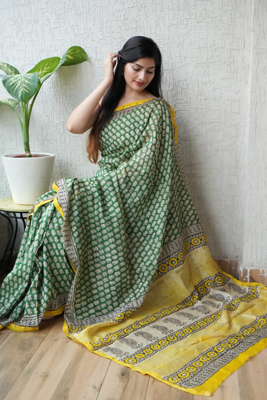 Bagru Hand Block Printed Chanderi Silk Saree with Blouse (CSS50)