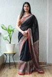 Jaipuri Hand Block Bagru Printed Maheshwari Silk Saree With Blouse (MSS30)