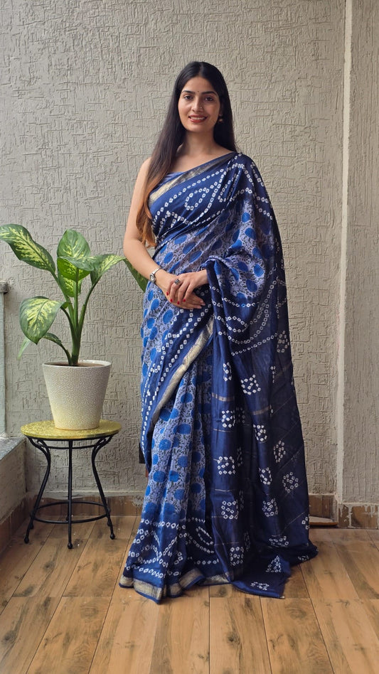 Jaipuri Hand Block Bagru Printed Maheshwari Silk Saree With Blouse (MSS33)