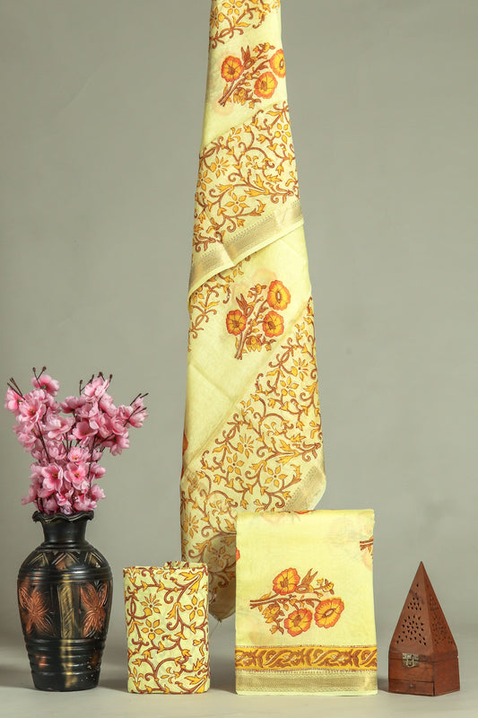 JAIPURI HAND BLOCK PRINTED MAHESHWARI SILK SUIT WITH SILK DUPPATA (MSD35)