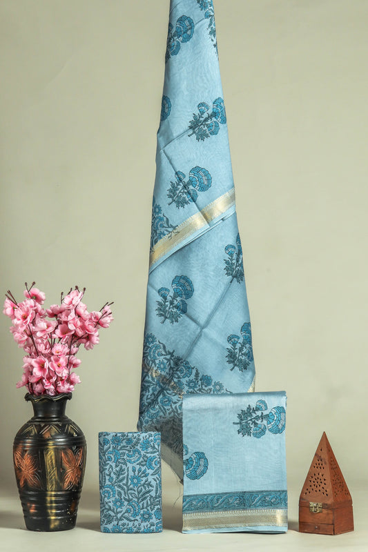 JAIPURI HAND BLOCK PRINTED MAHESHWARI SILK SUIT WITH SILK DUPPATA (MSD36)