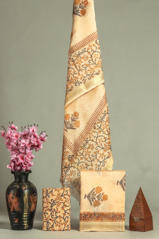 JAIPURI HAND BLOCK PRINTED MAHESHWARI SILK SUIT WITH SILK DUPPATA (MSD39)