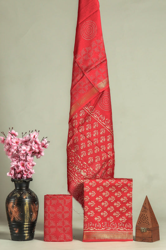 JAIPURI HAND BLOCK PRINTED MAHESHWARI SILK SUIT WITH SILK DUPPATA (MSD40)