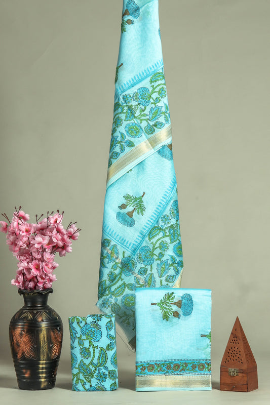 JAIPURI HAND BLOCK PRINTED MAHESHWARI SILK SUIT WITH SILK DUPPATA (MSD43)