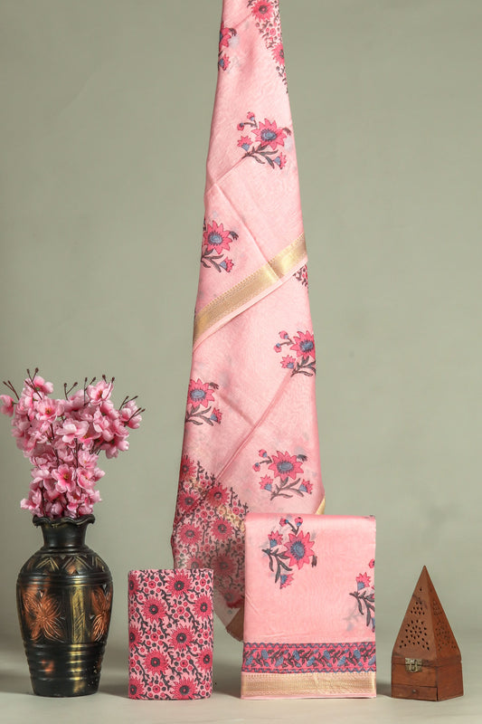 JAIPURI HAND BLOCK PRINTED MAHESHWARI SILK SUIT WITH SILK DUPPATA (MSD45)