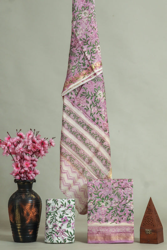 JAIPURI HAND BLOCK PRINTED MAHESHWARI SILK SUIT WITH SILK DUPPATA (MSD46)