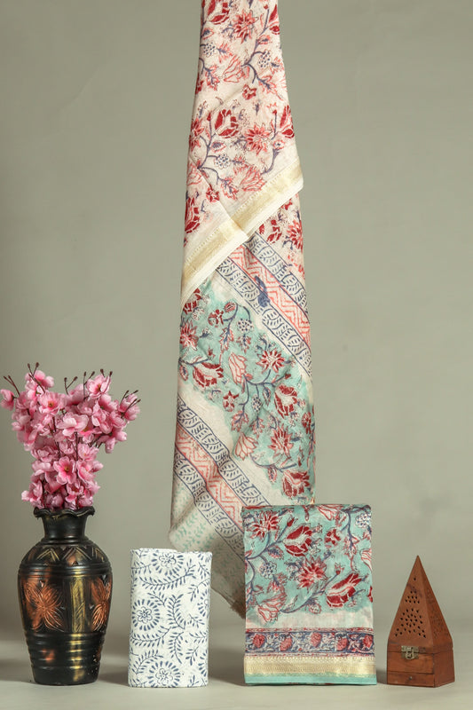 JAIPURI HAND BLOCK PRINTED MAHESHWARI SILK SUIT WITH SILK DUPPATA (MSD47)