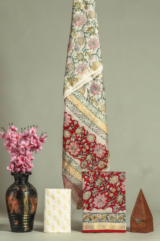 JAIPURI HAND BLOCK PRINTED MAHESHWARI SILK SUIT WITH SILK DUPPATA (MSD49)