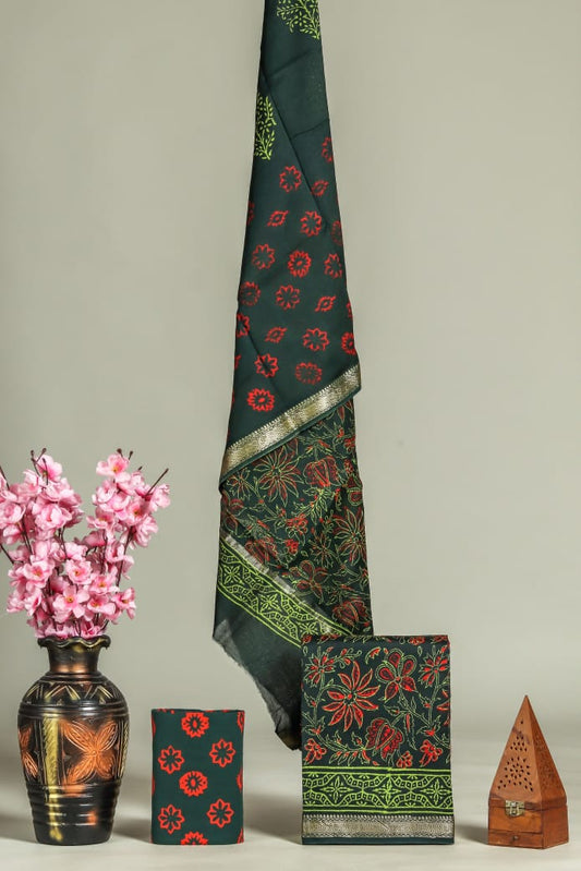 JAIPURI HAND BLOCK PRINTED MAHESHWARI SILK SUIT WITH SILK DUPPATA (MSD51)