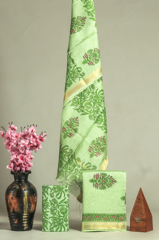 JAIPURI HAND BLOCK PRINTED MAHESHWARI SILK SUIT WITH SILK DUPPATA (MSD52)