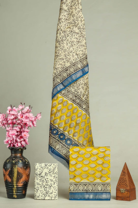 JAIPURI HAND BLOCK PRINTED MAHESHWARI SILK SUIT WITH SILK DUPPATA (MSD62)