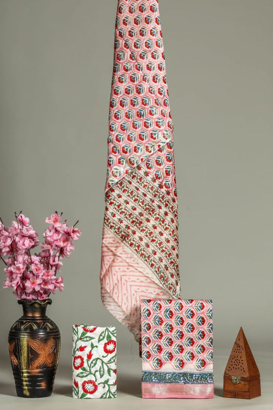 JAIPURI HAND BLOCK PRINTED MAHESHWARI SILK SUIT WITH SILK DUPPATA (MSD63)