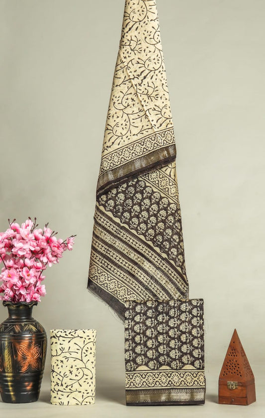JAIPURI HAND BLOCK PRINTED MAHESHWARI SILK SUIT WITH SILK DUPPATA (MSD66)