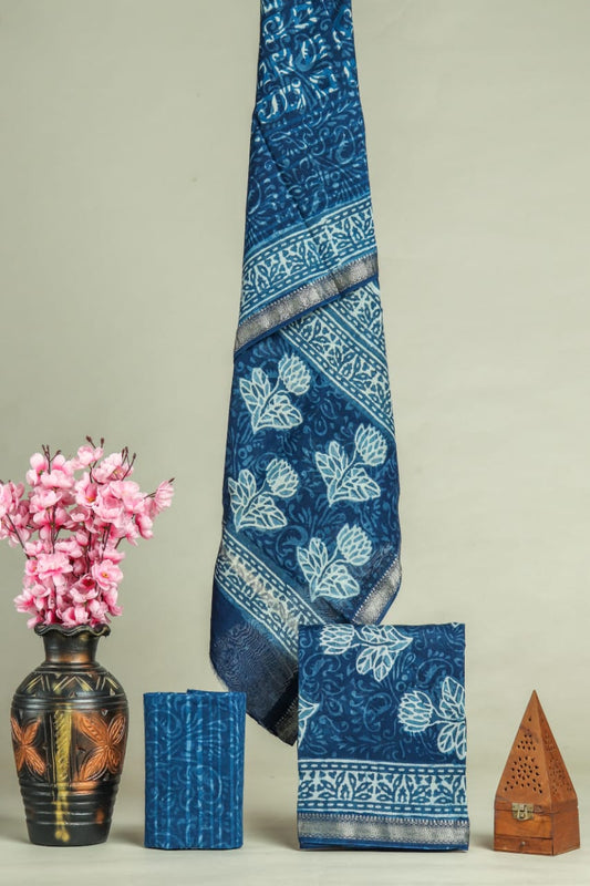 JAIPURI HAND BLOCK PRINTED MAHESHWARI SILK SUIT WITH SILK DUPPATA (MSD68)