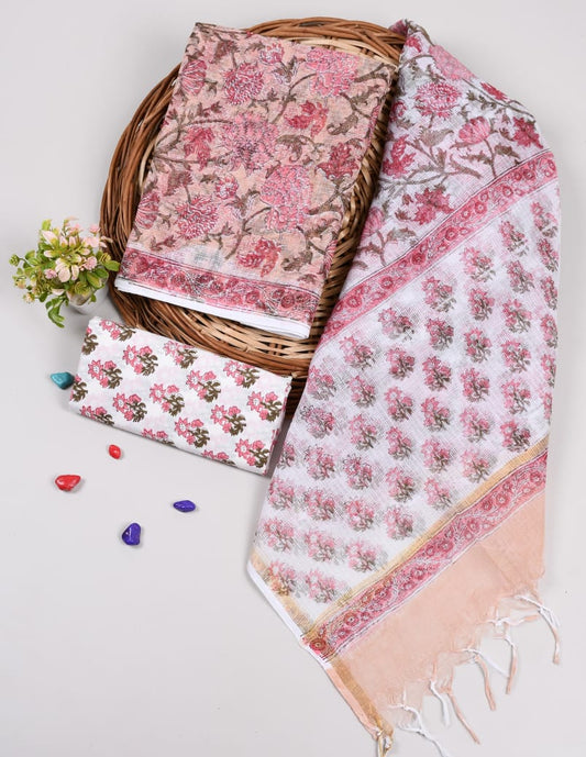 HAND BLOCK PRINTED KOTA DORIYA SUIT WITH KOTA DORIYA DUPPATA (FKS1)
