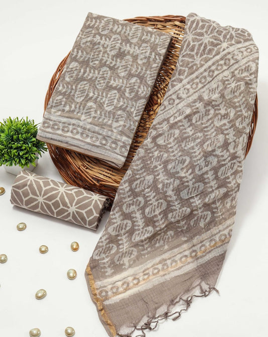 HAND BLOCK PRINTED KOTA DORIYA SUIT WITH KOTA DORIYA DUPPATA (FKS45)