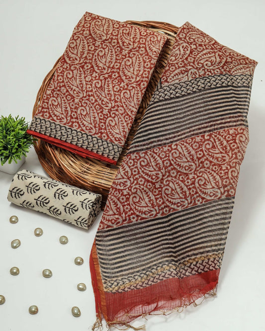 HAND BLOCK PRINTED KOTA DORIYA SUIT WITH KOTA DORIYA DUPPATA (FKS54)