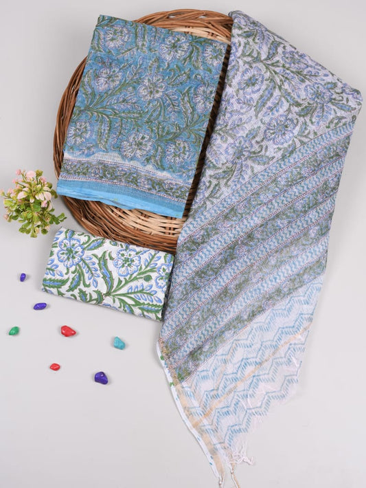 HAND BLOCK PRINTED KOTA DORIYA SUIT WITH KOTA DORIYA DUPPATA (FKS48)