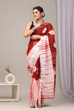 HAND BLOCK BLACK & WHITE PRINTED COTTON LINEN SAREE WITH BLOUSE (LCS51)