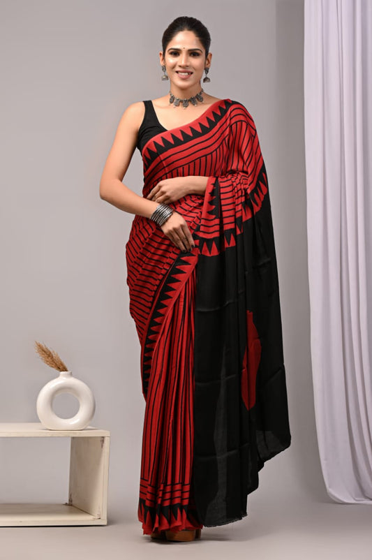 Ajrakh Hand Block Bagru Vanspati Printend Modal Silk Saree with Blouse (CID23)
