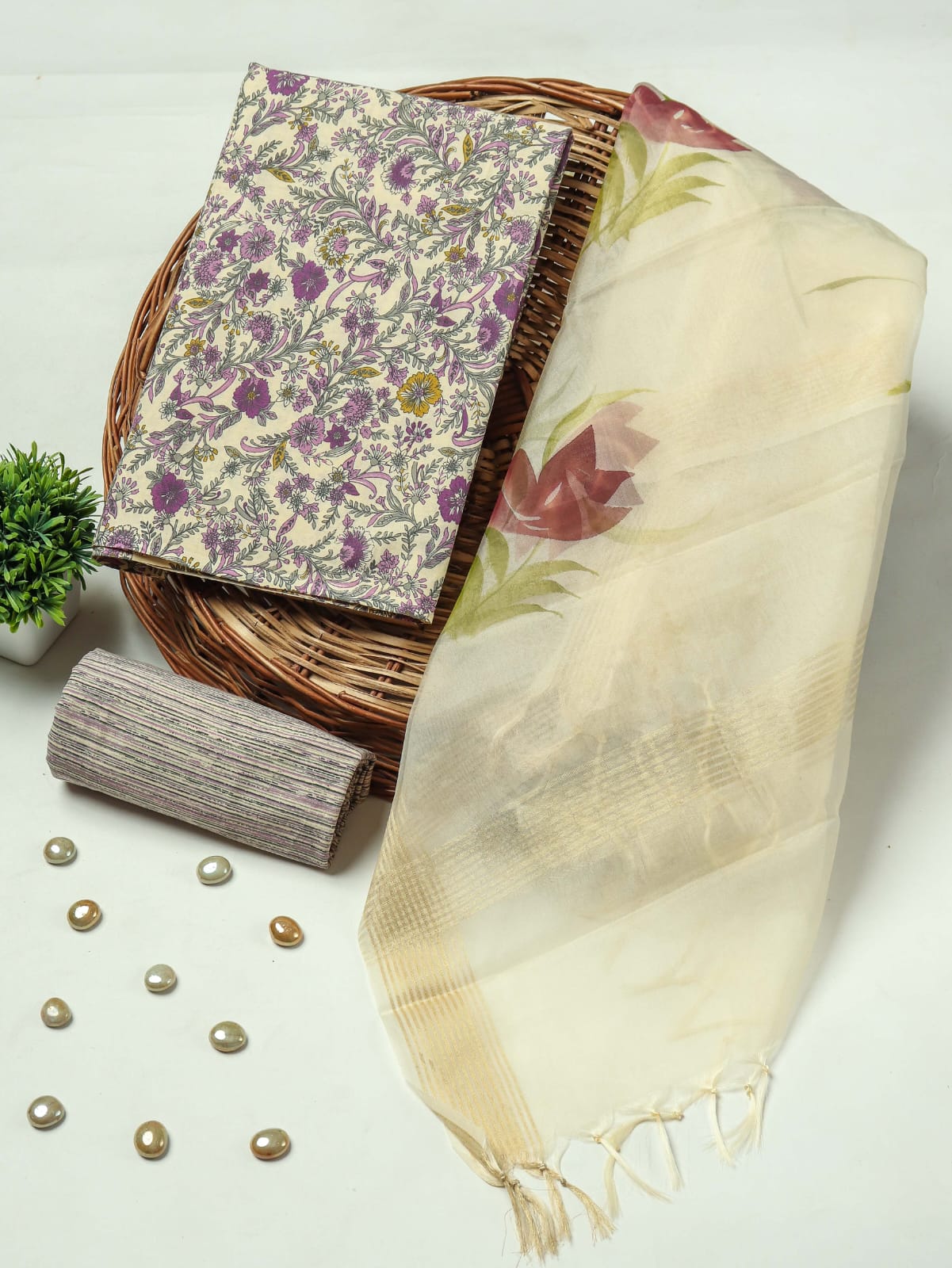 PRIMIUM JAIPURI COTTON SUIT WITH ORGANZA SILK DUPPATA (COS43)