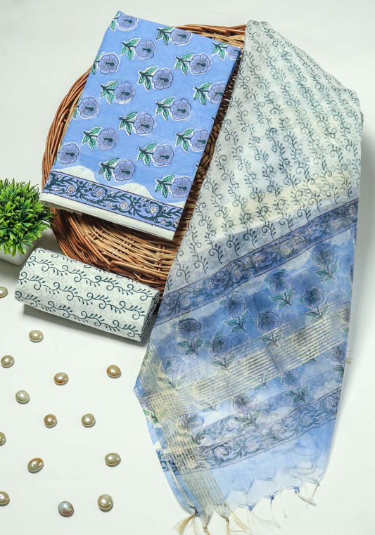 PRIMIUM JAIPURI COTTON SUIT WITH ORGANZA SILK DUPPATA (COS45)