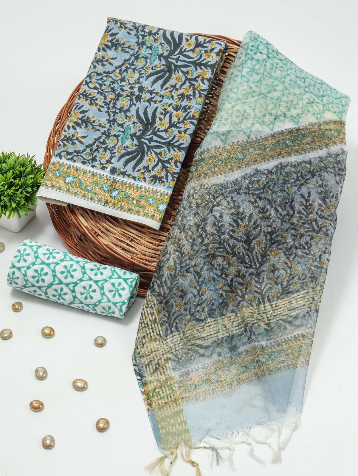 PRIMIUM JAIPURI COTTON SUIT WITH ORGANZA SILK DUPPATA (COS48)