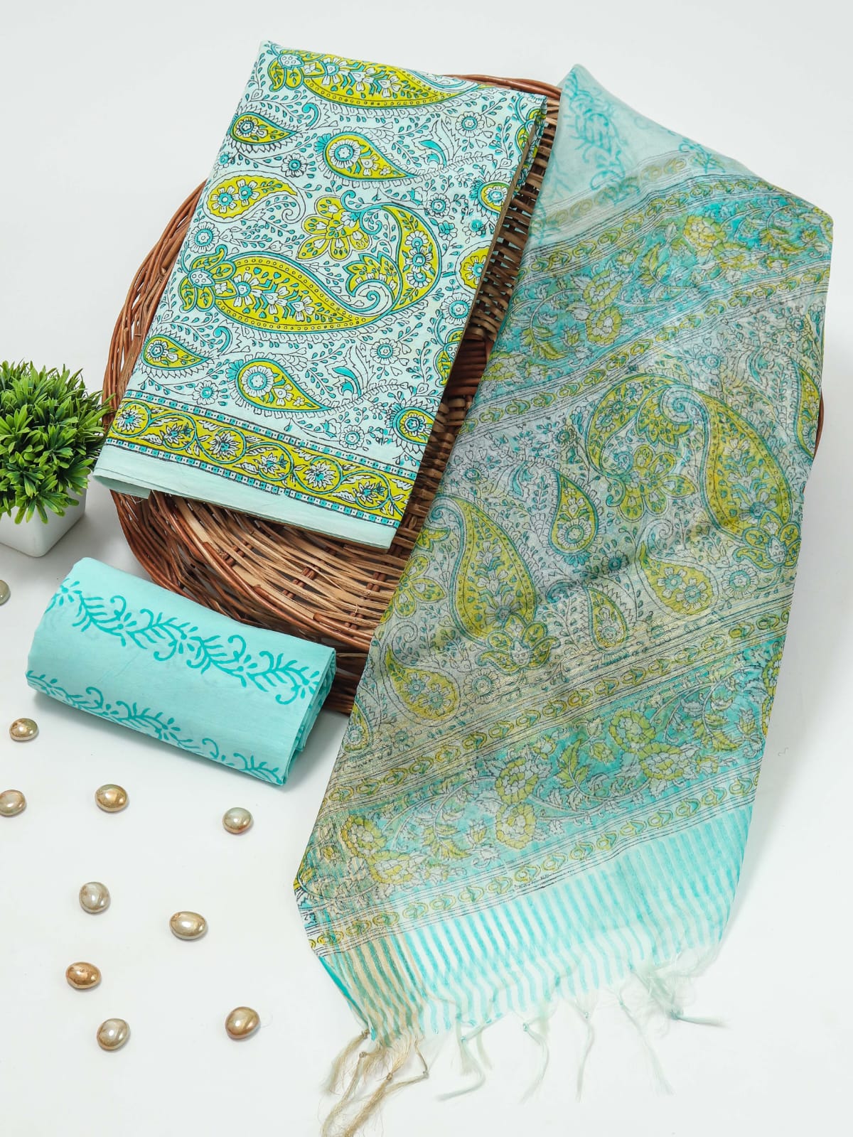 PRIMIUM JAIPURI COTTON SUIT WITH ORGANZA SILK DUPPATA (COS47)