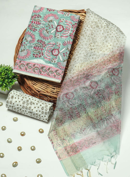 PRIMIUM JAIPURI COTTON SUIT WITH ORGANZA SILK DUPPATA (COS52)