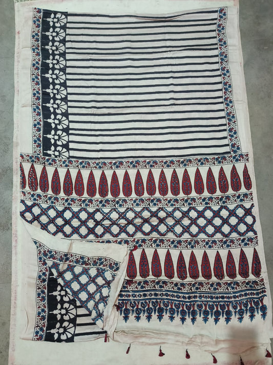 HAND BLOCK PRINTED AJARKH MODAL SILK SAREE (CIG7)