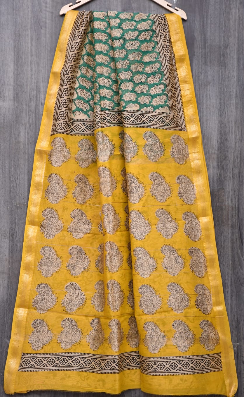 Jaipuri Hand Block Bagru Printed Maheshwari Silk Saree With Blouse (MSS112)