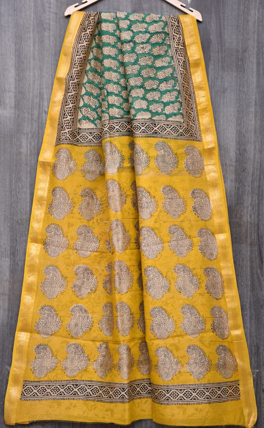Jaipuri Hand Block Bagru Printed Maheshwari Silk Saree With Blouse (MSS112)