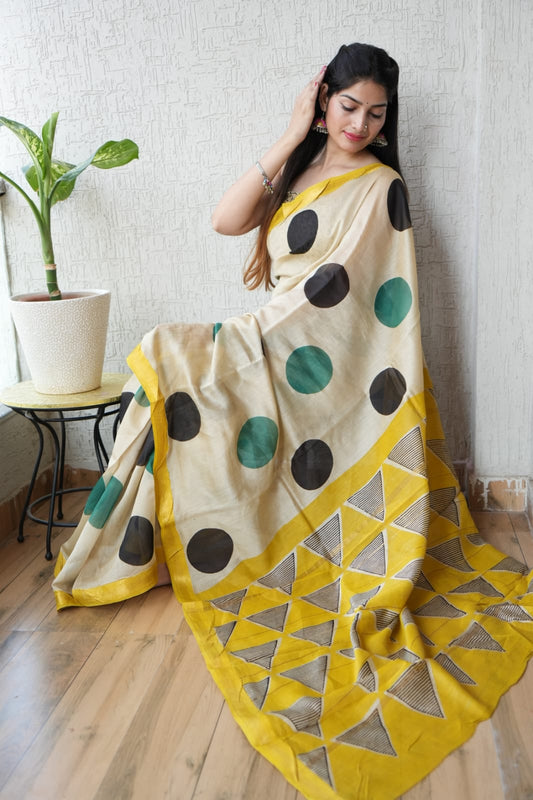 Jaipuri Hand Block Bagru Printed Maheshwari Silk Saree With Blouse (MSS86)