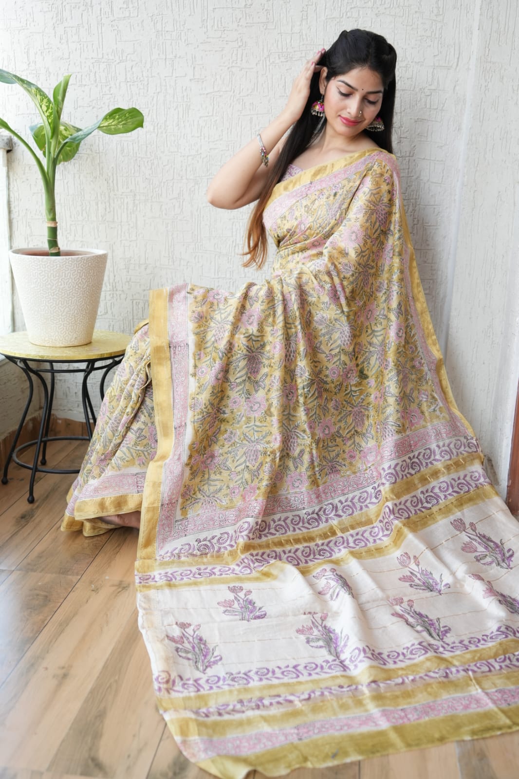 Jaipuri Hand Block Bagru Printed Maheshwari Silk Saree With Blouse (MSS95)