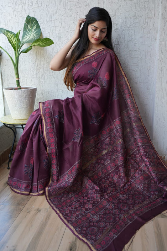 Bagru Hand Block Printed Chanderi Silk Saree with Blouse (CSS61)